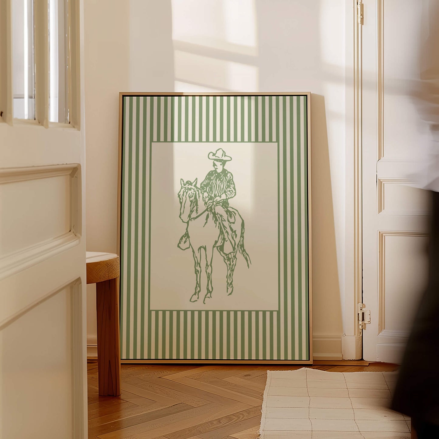 Cowboy Sketch Striped Sage Poster