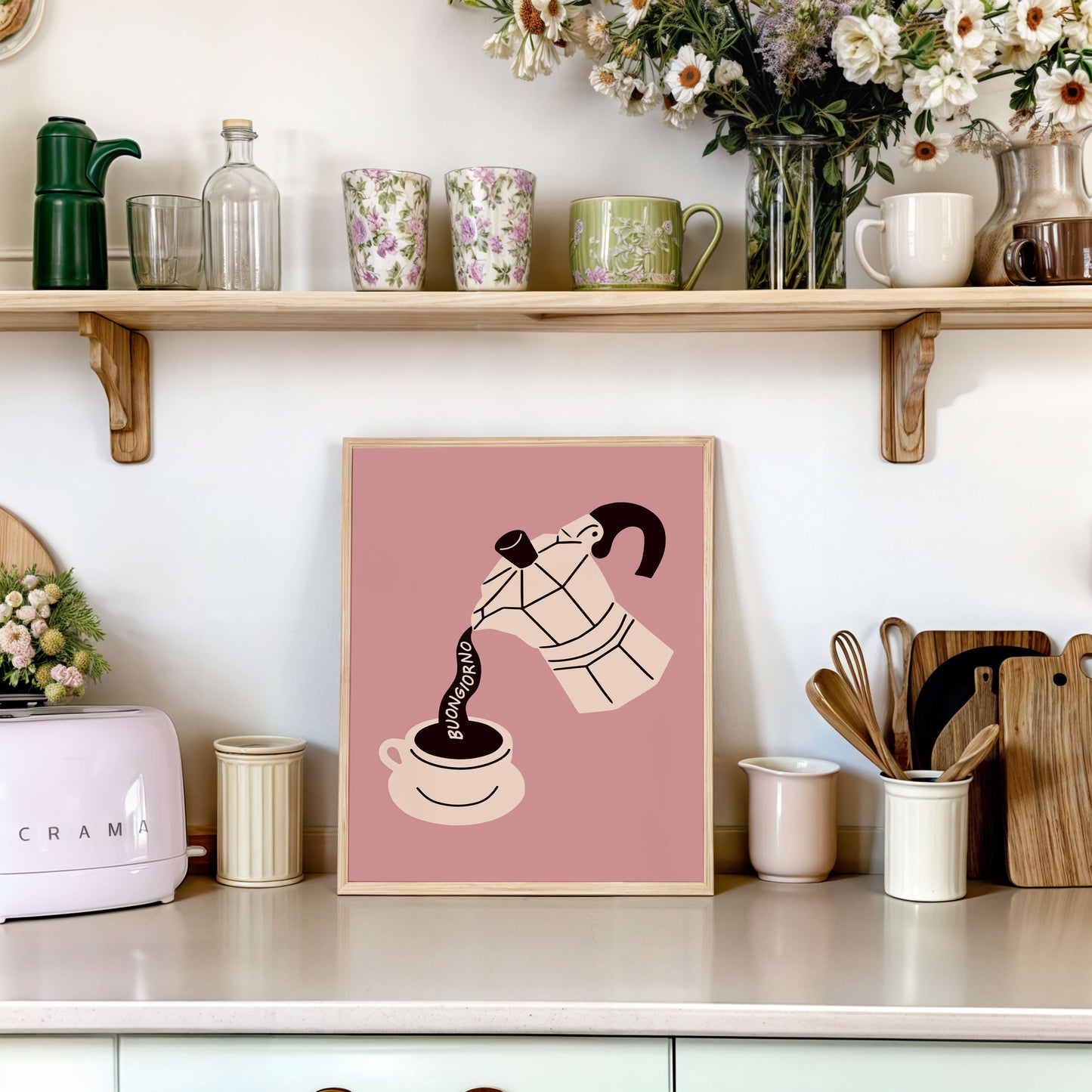 Buongiorno Moka Pot Pink Poster