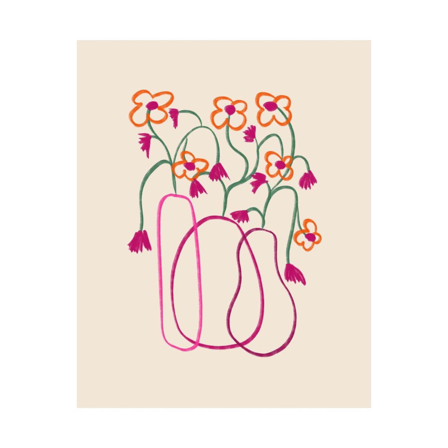 Hand Drawn Fuchsia Flower Vase Poster