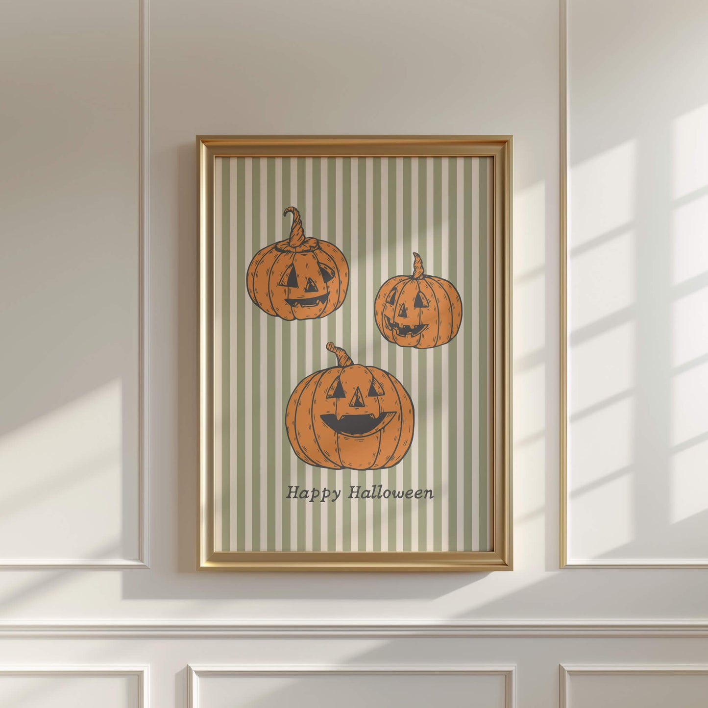 Happy Halloween Striped Pumpkin Poster