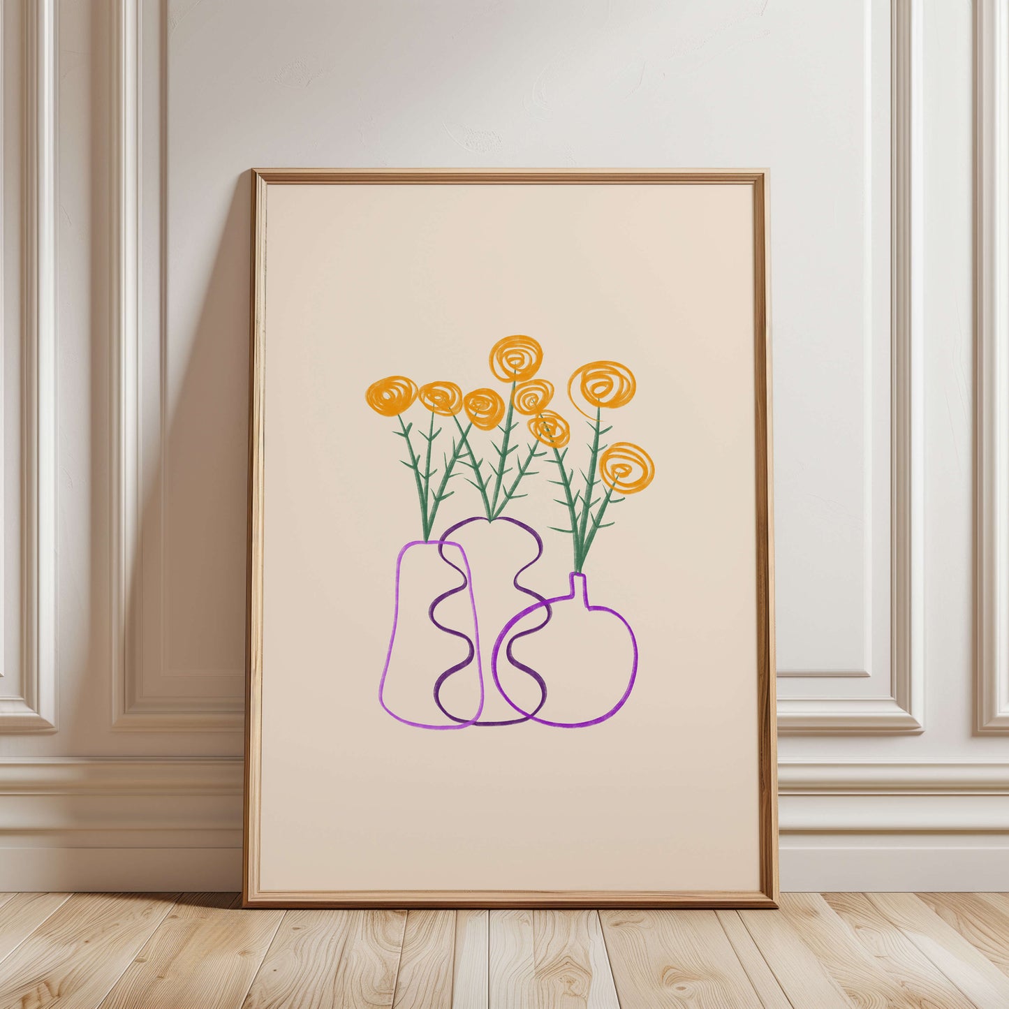 Hand Drawn Yellow Flowers Vase