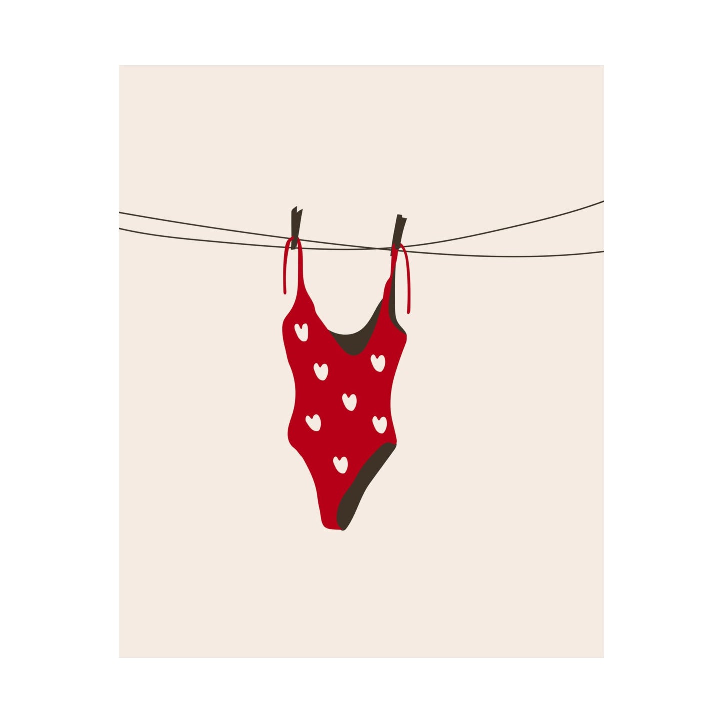 Red Heart Swimsuit Laundry Line Poster