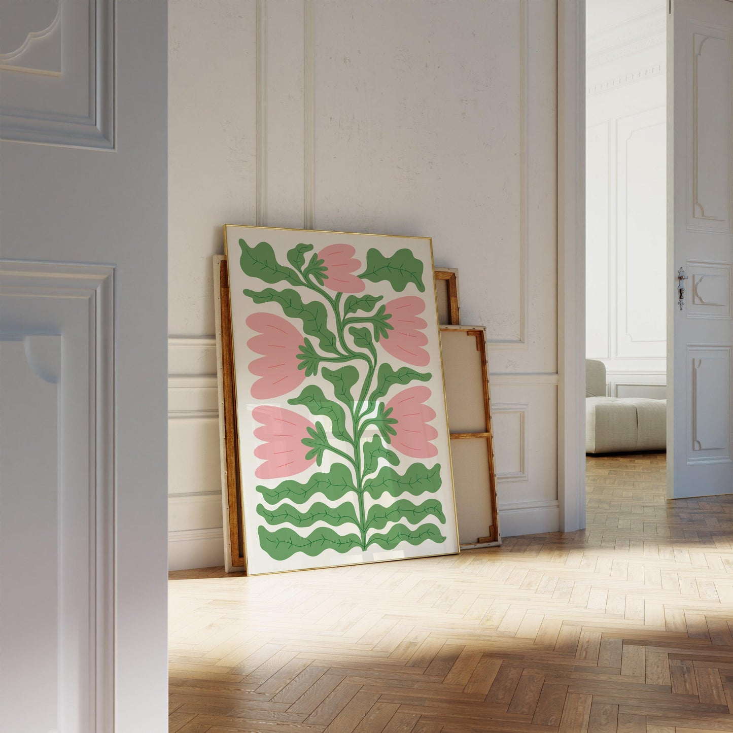 Wavy Pink and Green Flower Poster