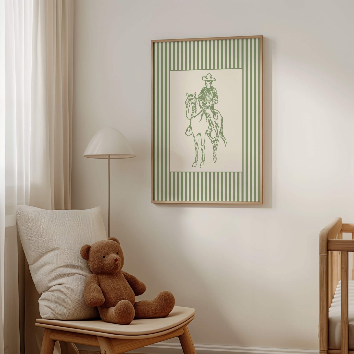 Cowboy Sketch Striped Sage Poster