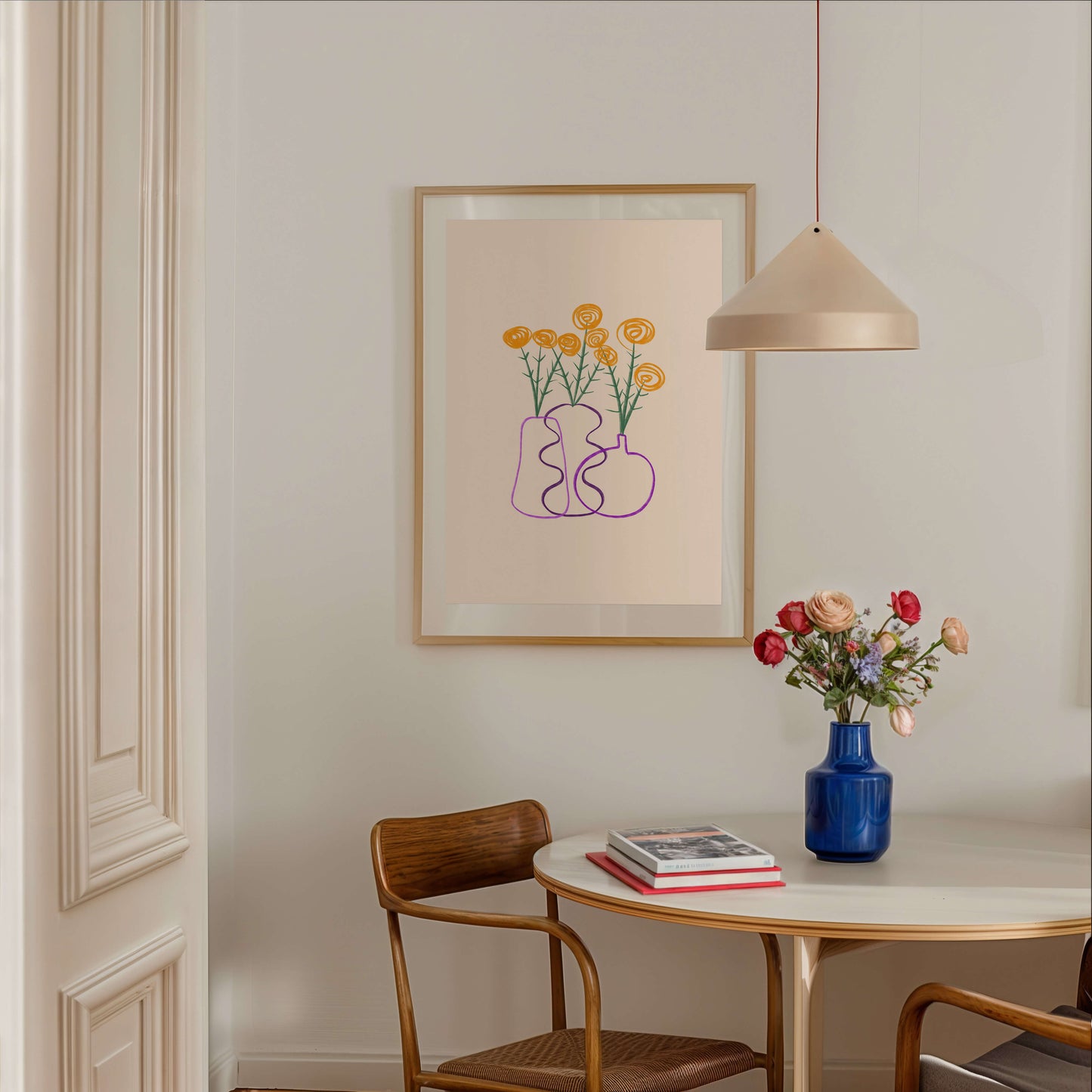 Hand Drawn Yellow Flowers Vase