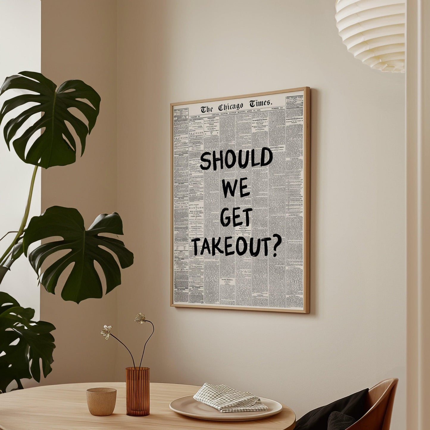Retro Newspaper Should We Get Takeout Poster