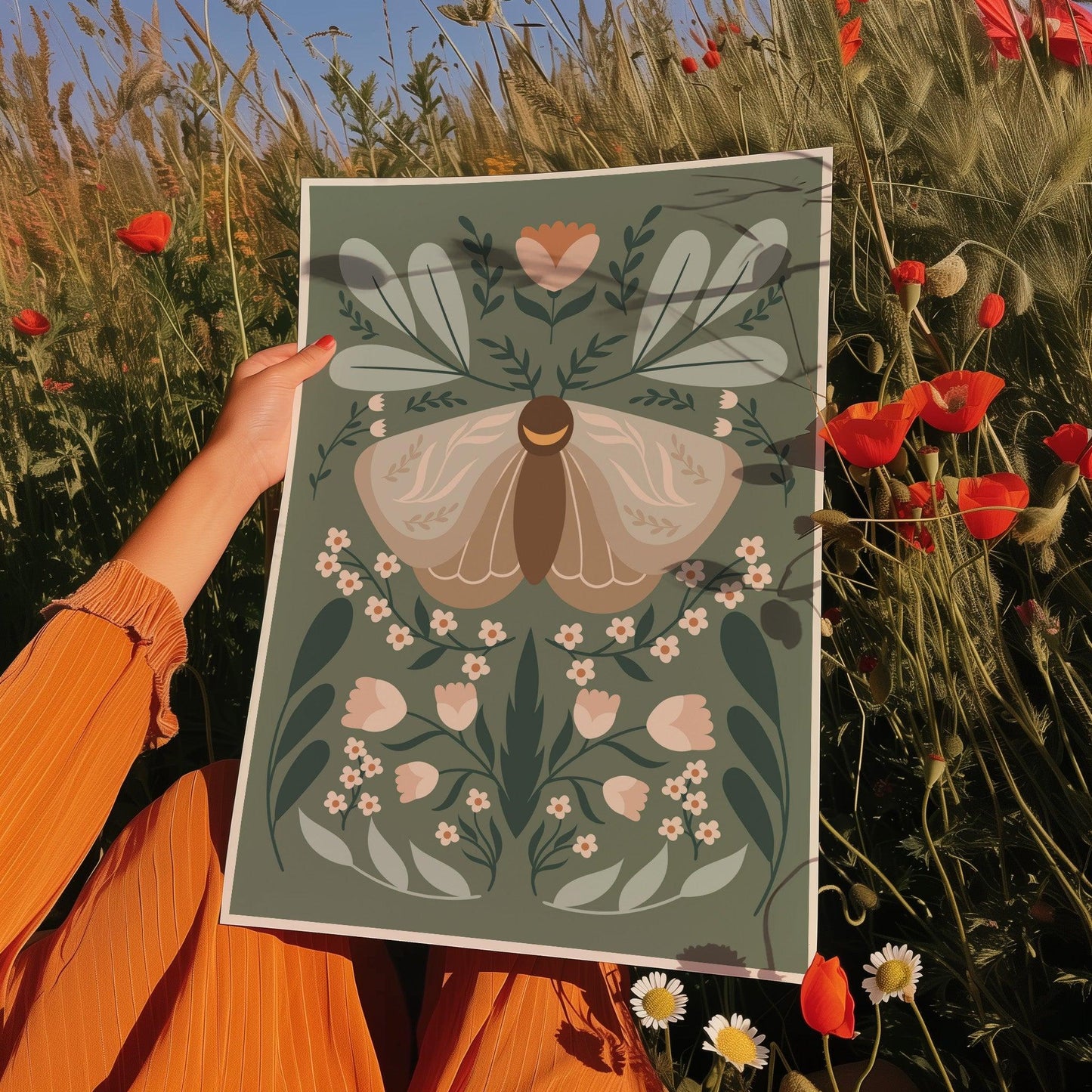 Moonlight Moth & Wildflowers Poster
