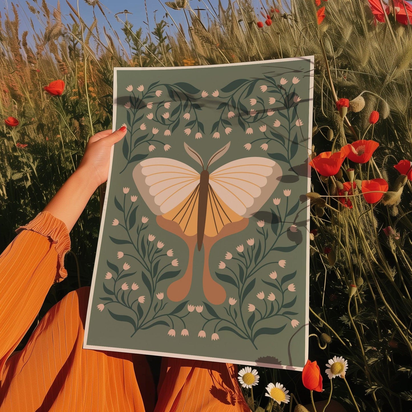 Moth and Flowers No. 1 Poster