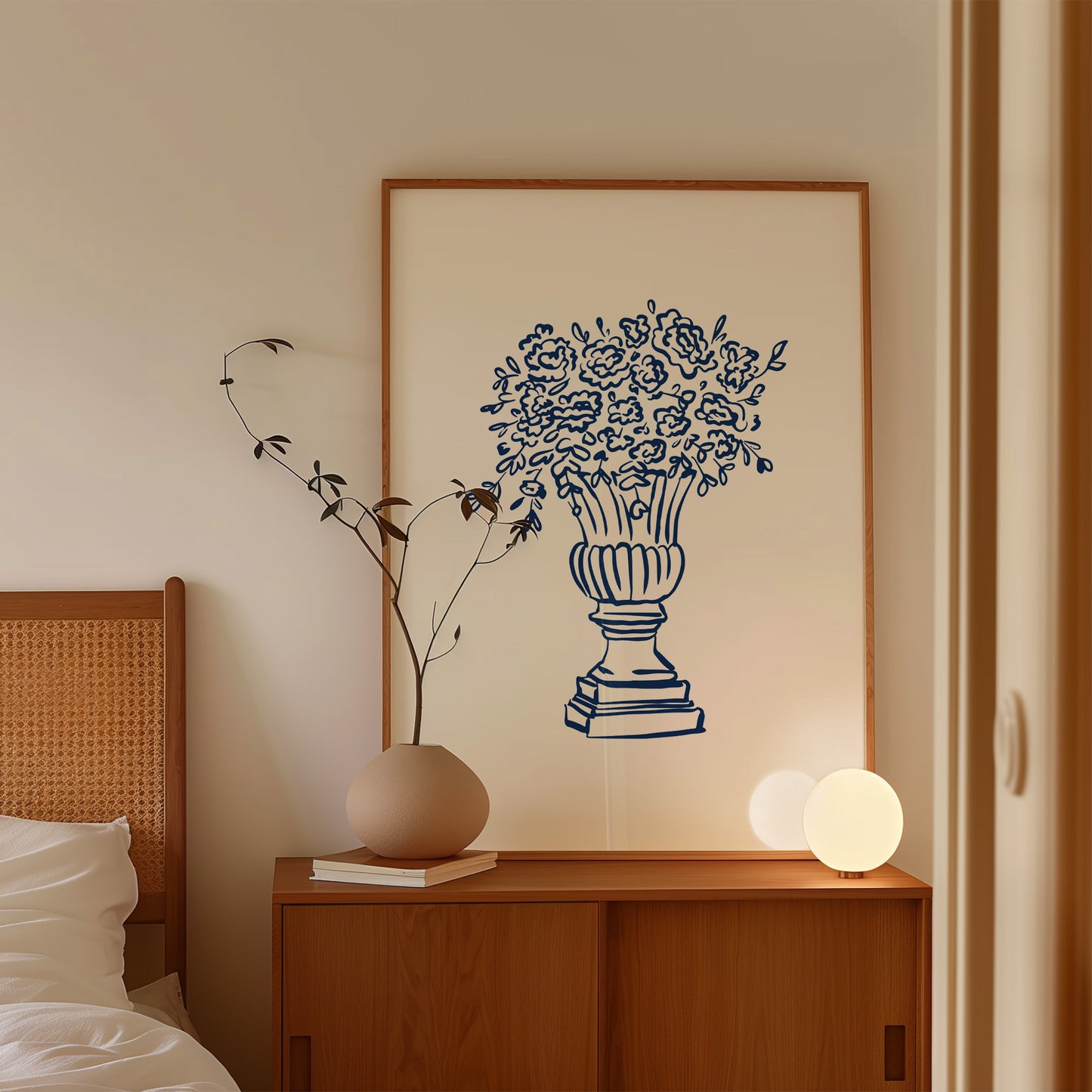 Blue Fine Line Flower Vase Poster