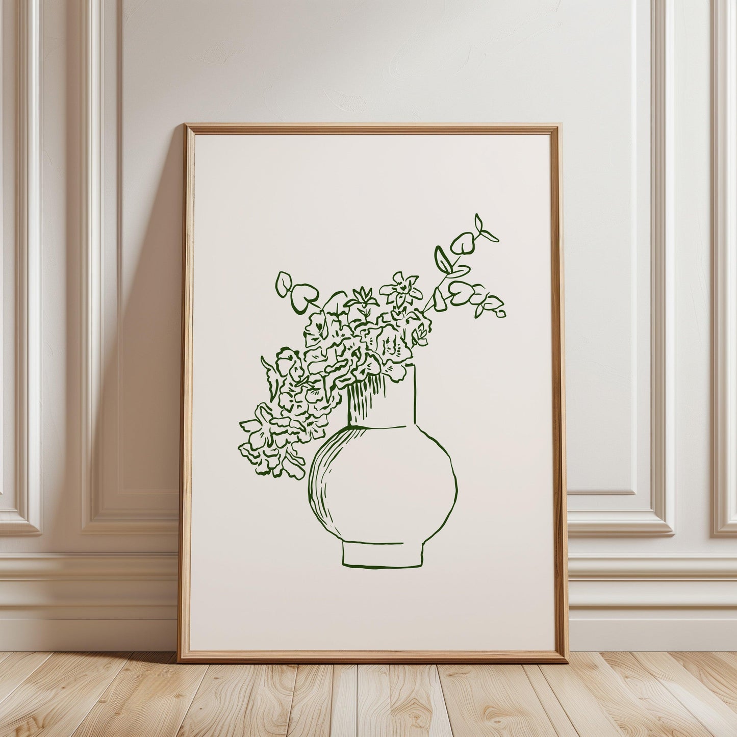 Green Fine Line Flower Poster