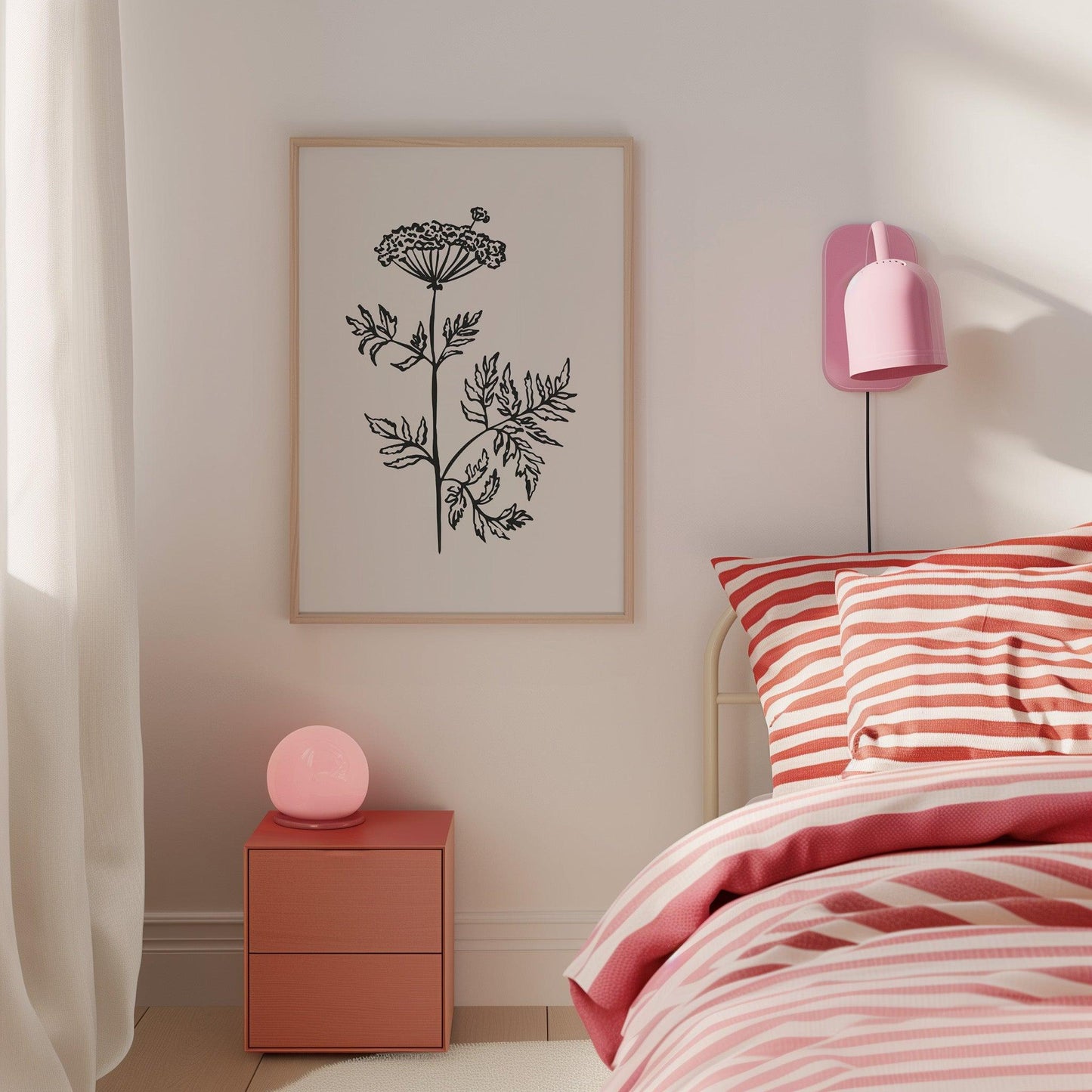 Black Fine Line Flower Poster