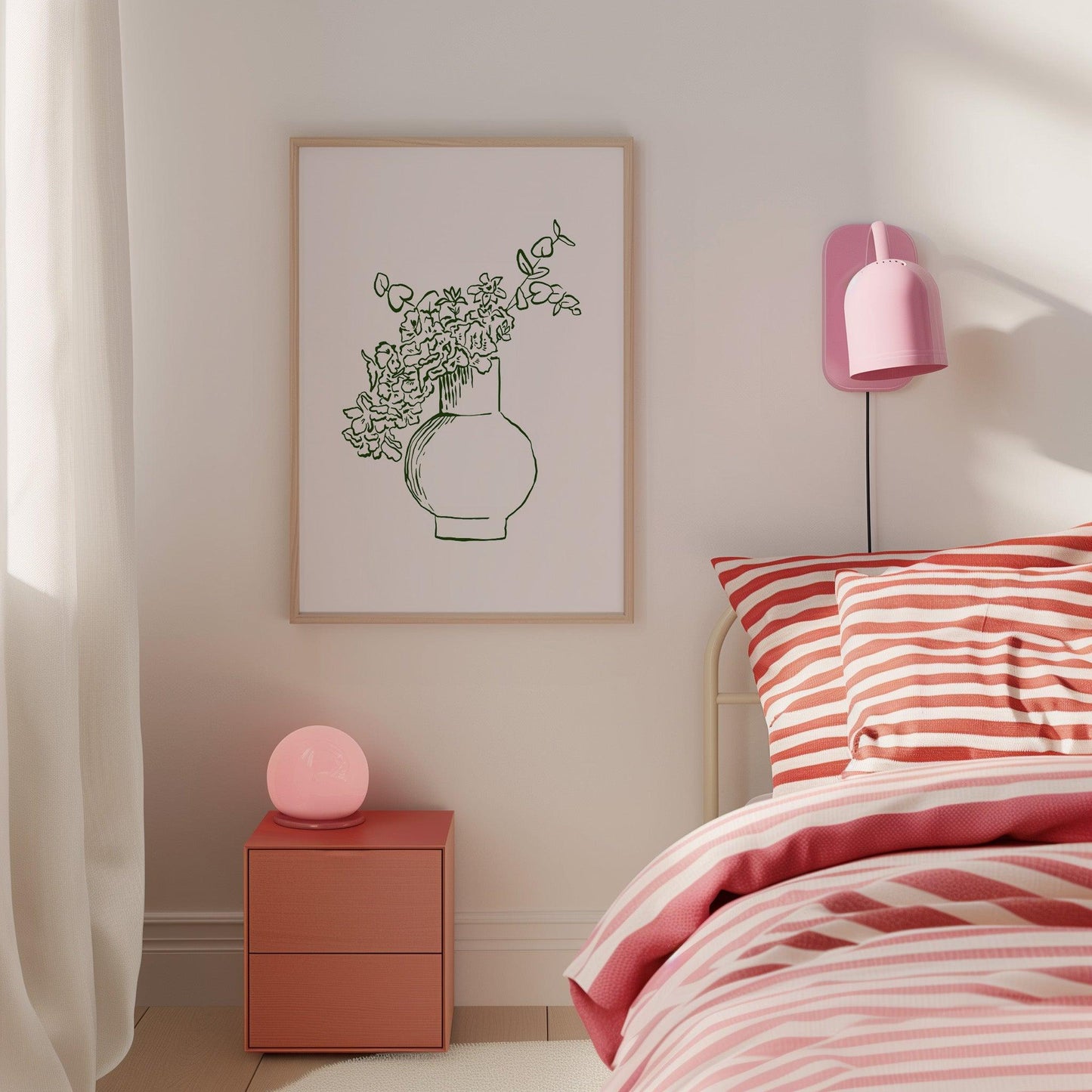 Green Fine Line Flower Poster