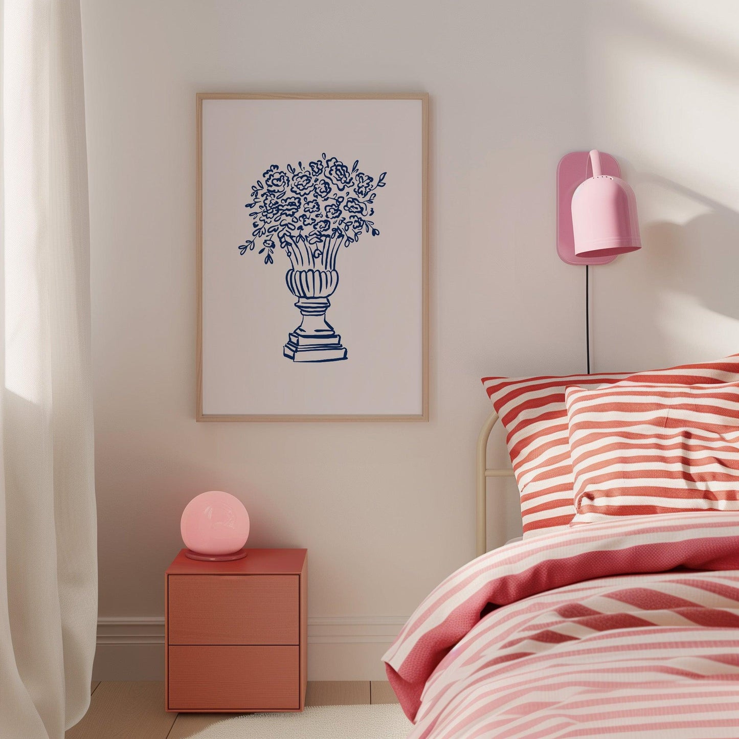 Blue Fine Line Flower Vase Poster