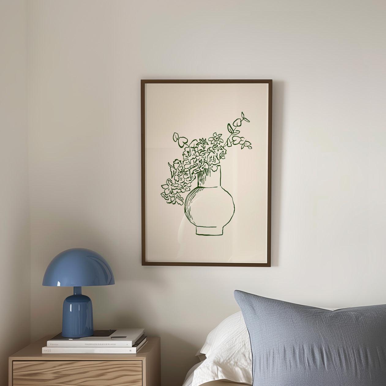 Green Fine Line Flower Poster