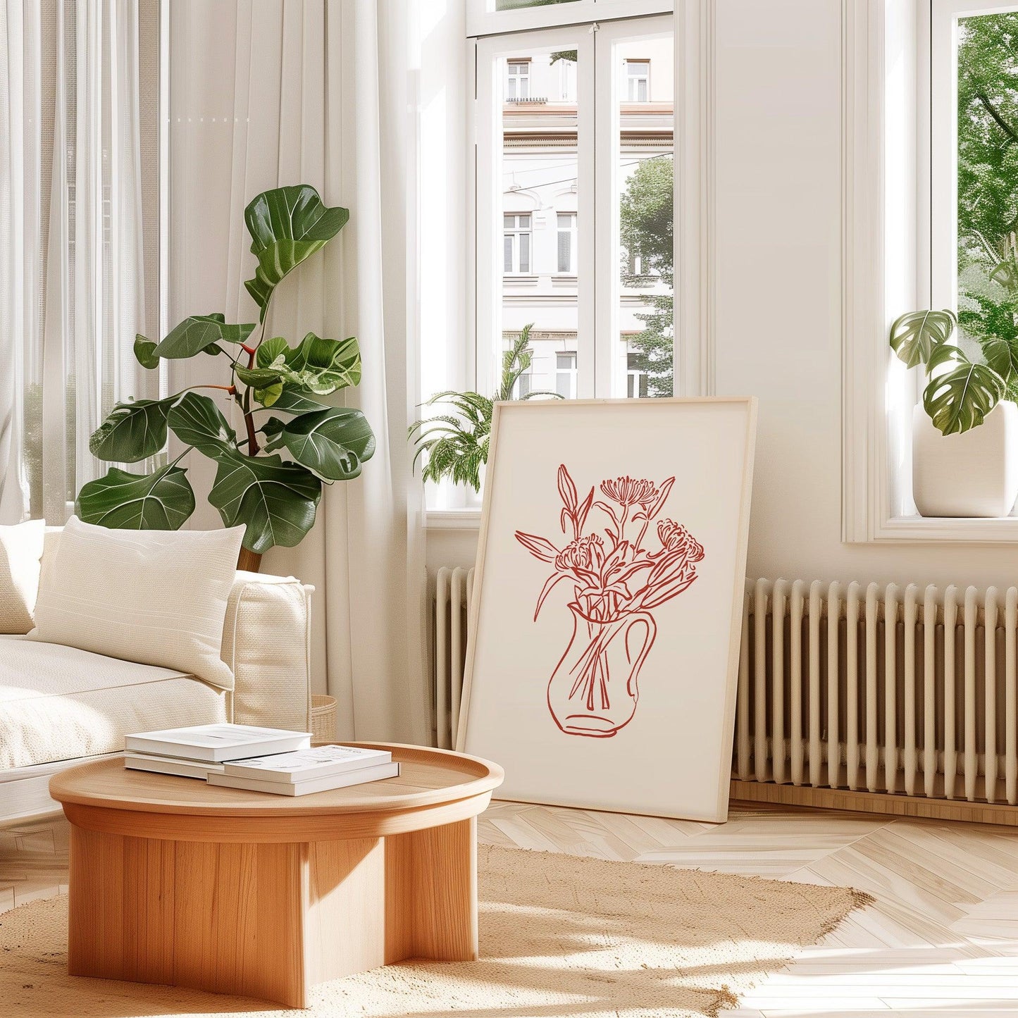 Fine Line Red Flower Vase Poster