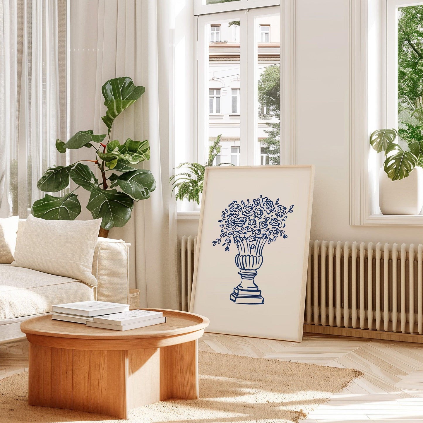 Blue Fine Line Flower Vase Poster