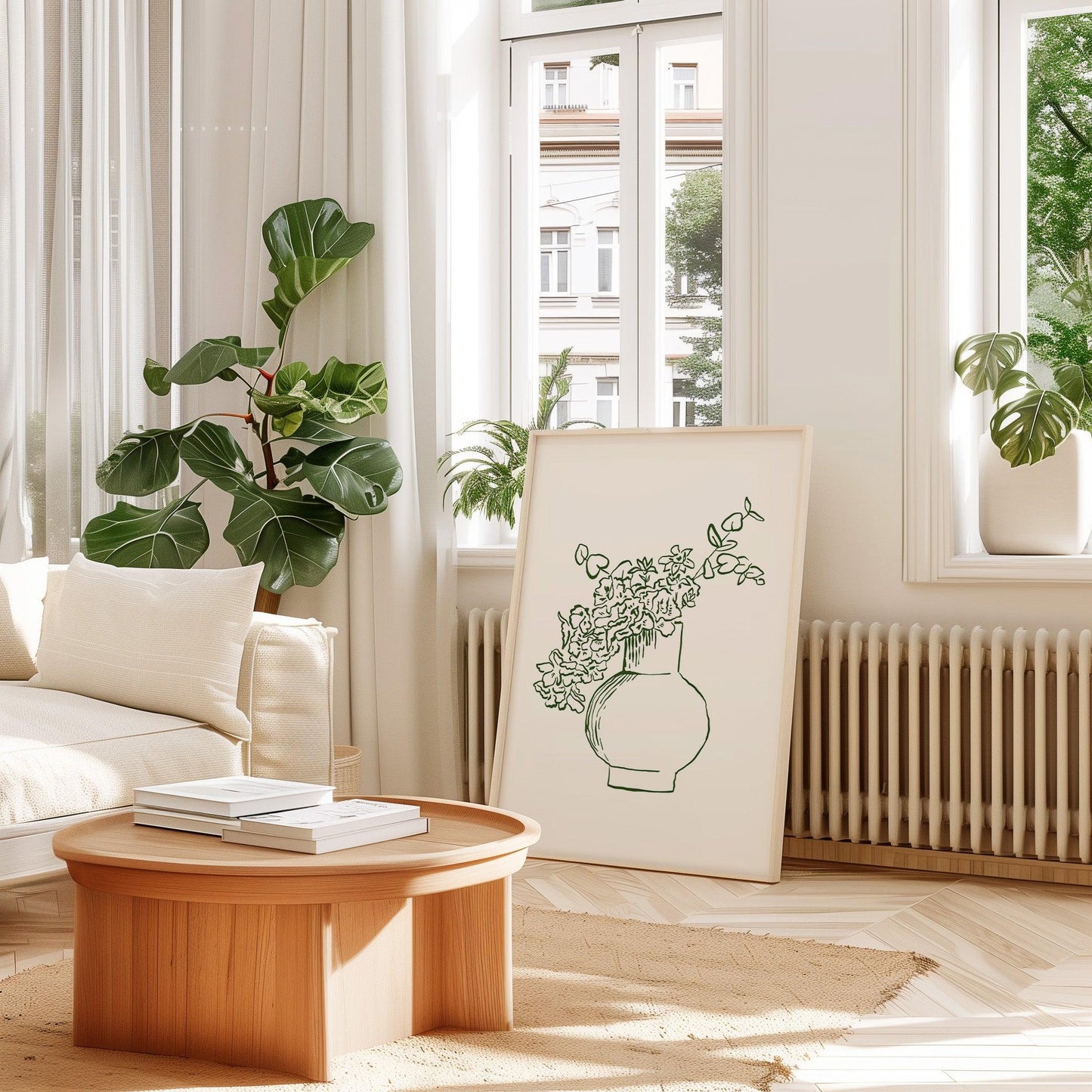 Green Fine Line Flower Poster