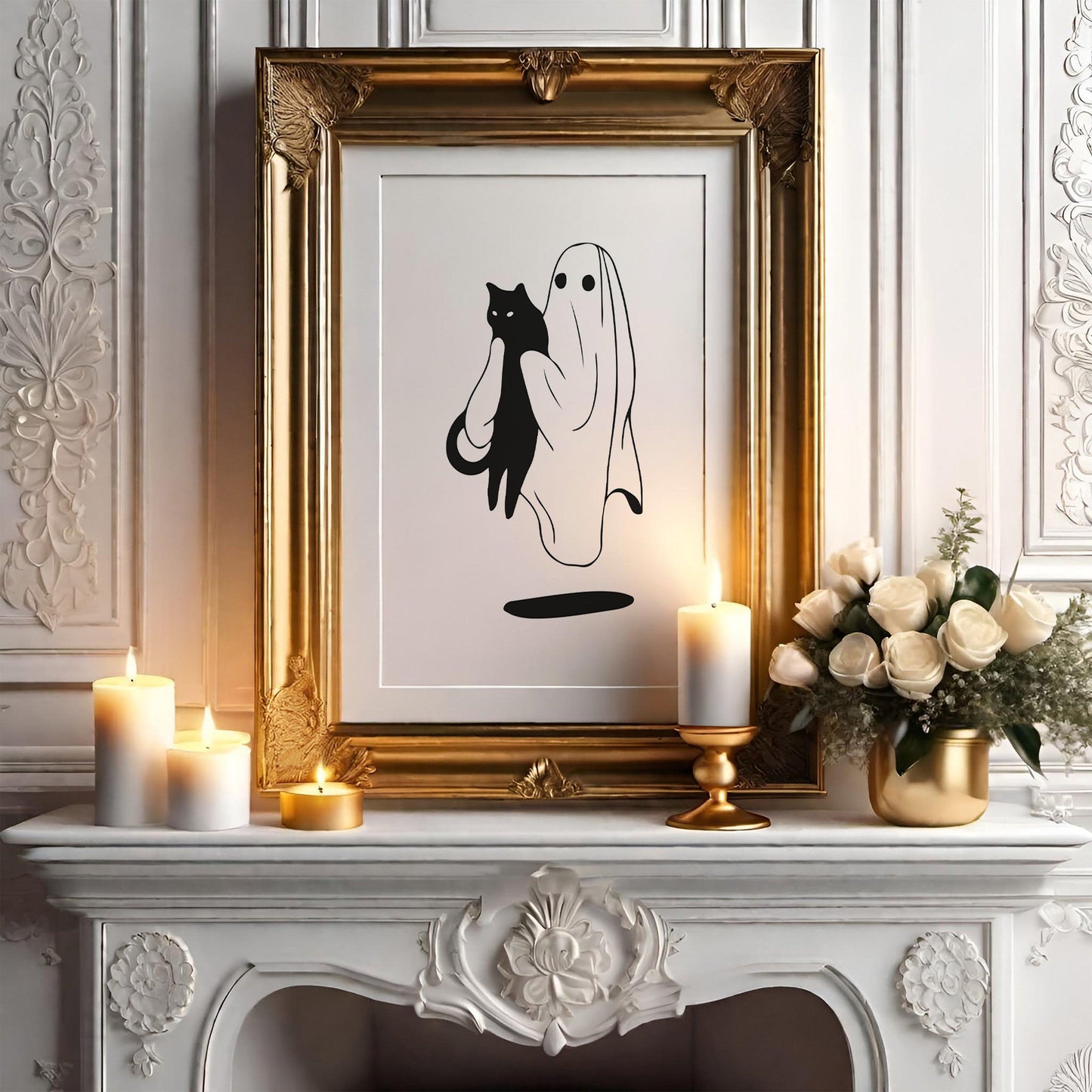 Ghost Holding Cat Halloween Poster