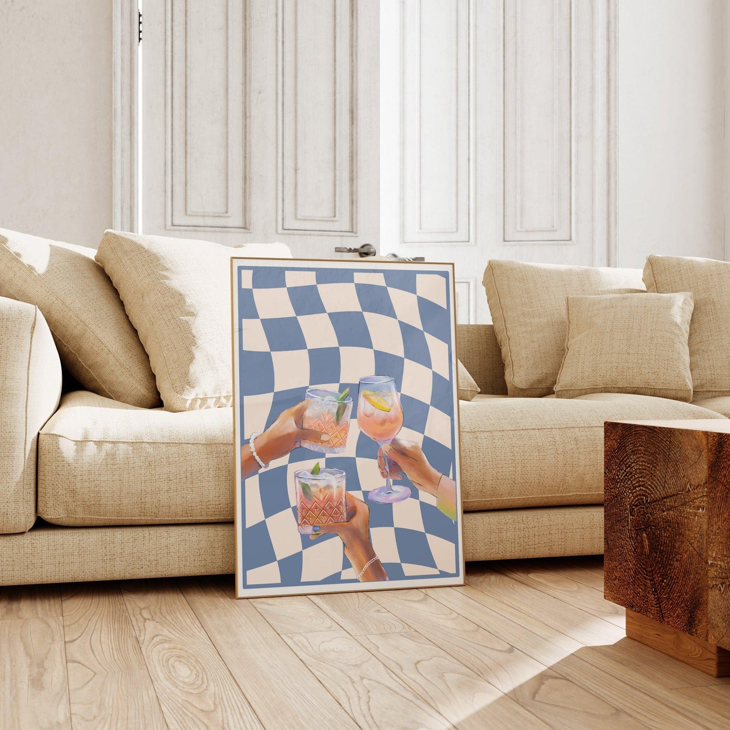 Blue Checkered Cocktail Poster