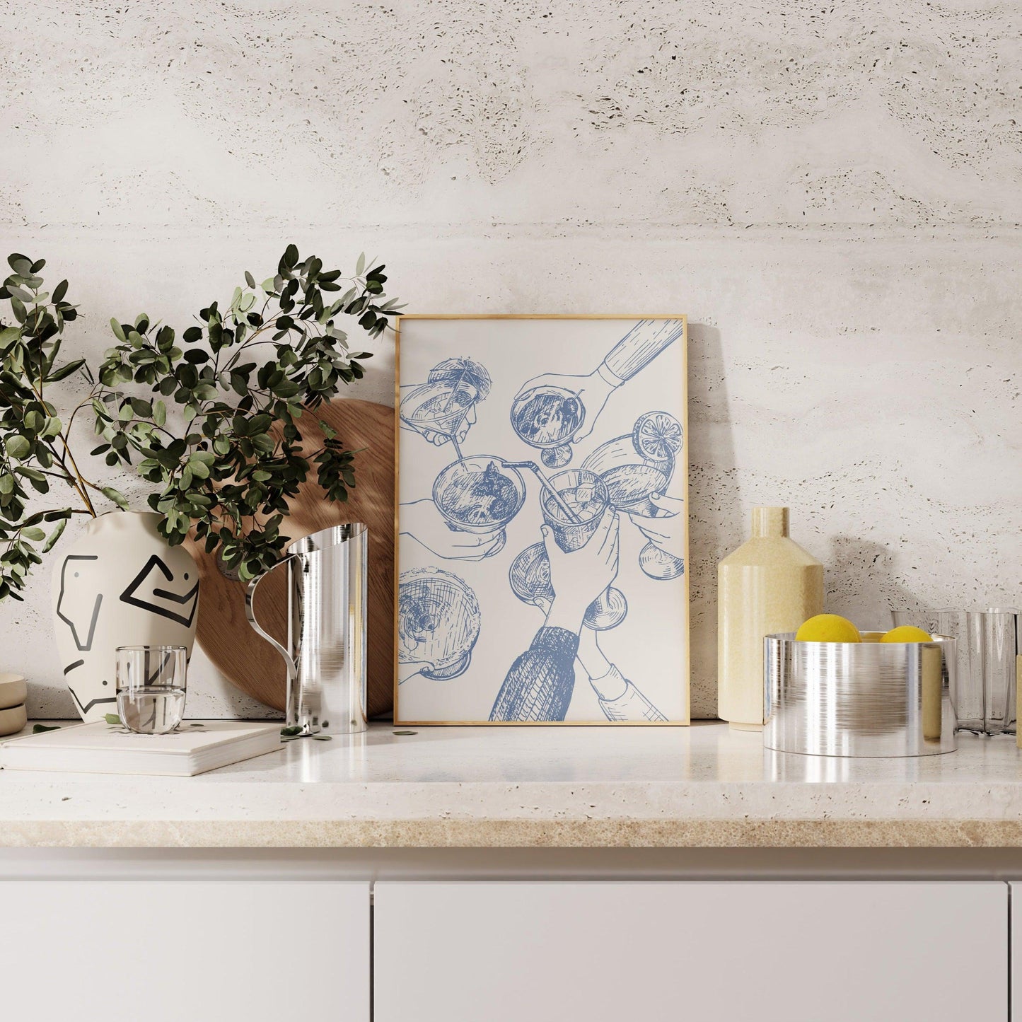 Hand Drawn Cheers Cocktail Blue Poster