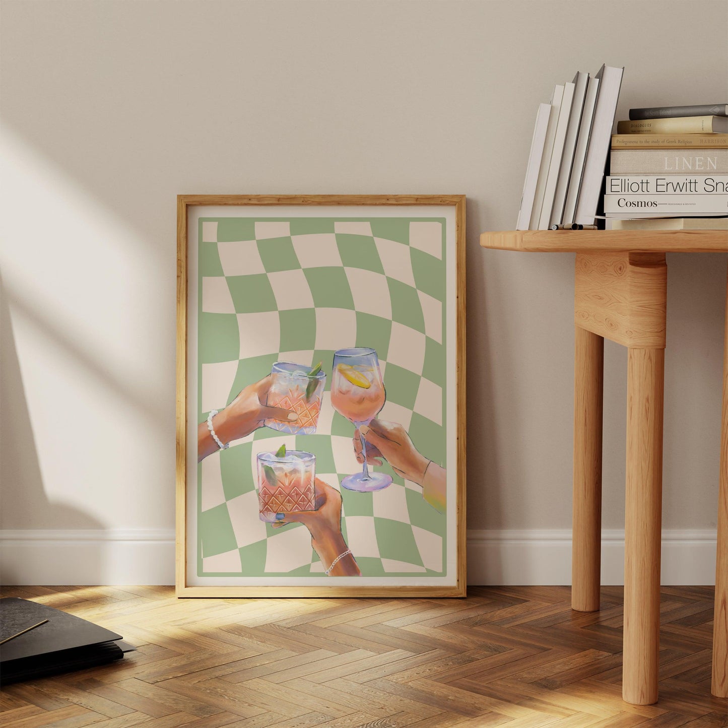 Green Checkered Cocktail Poster