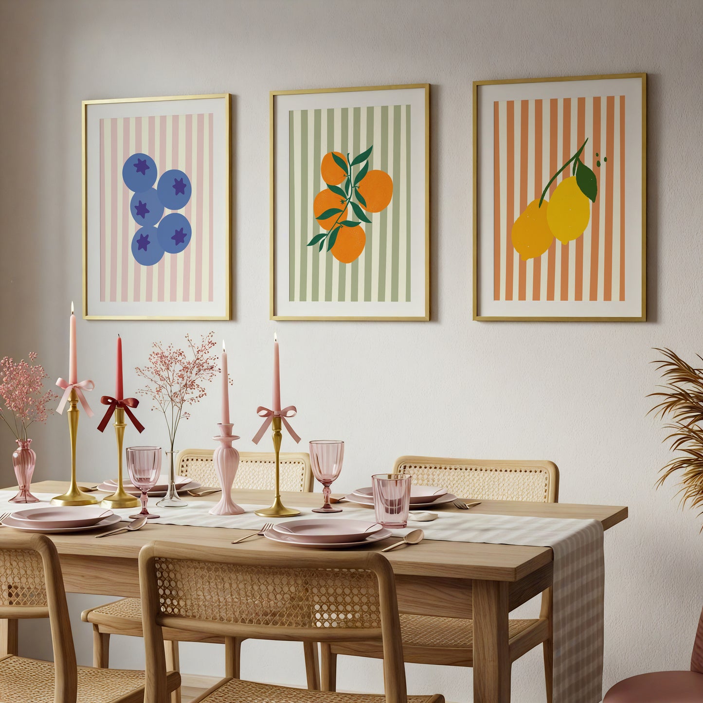 Set of 3 Striped Fruit Prints