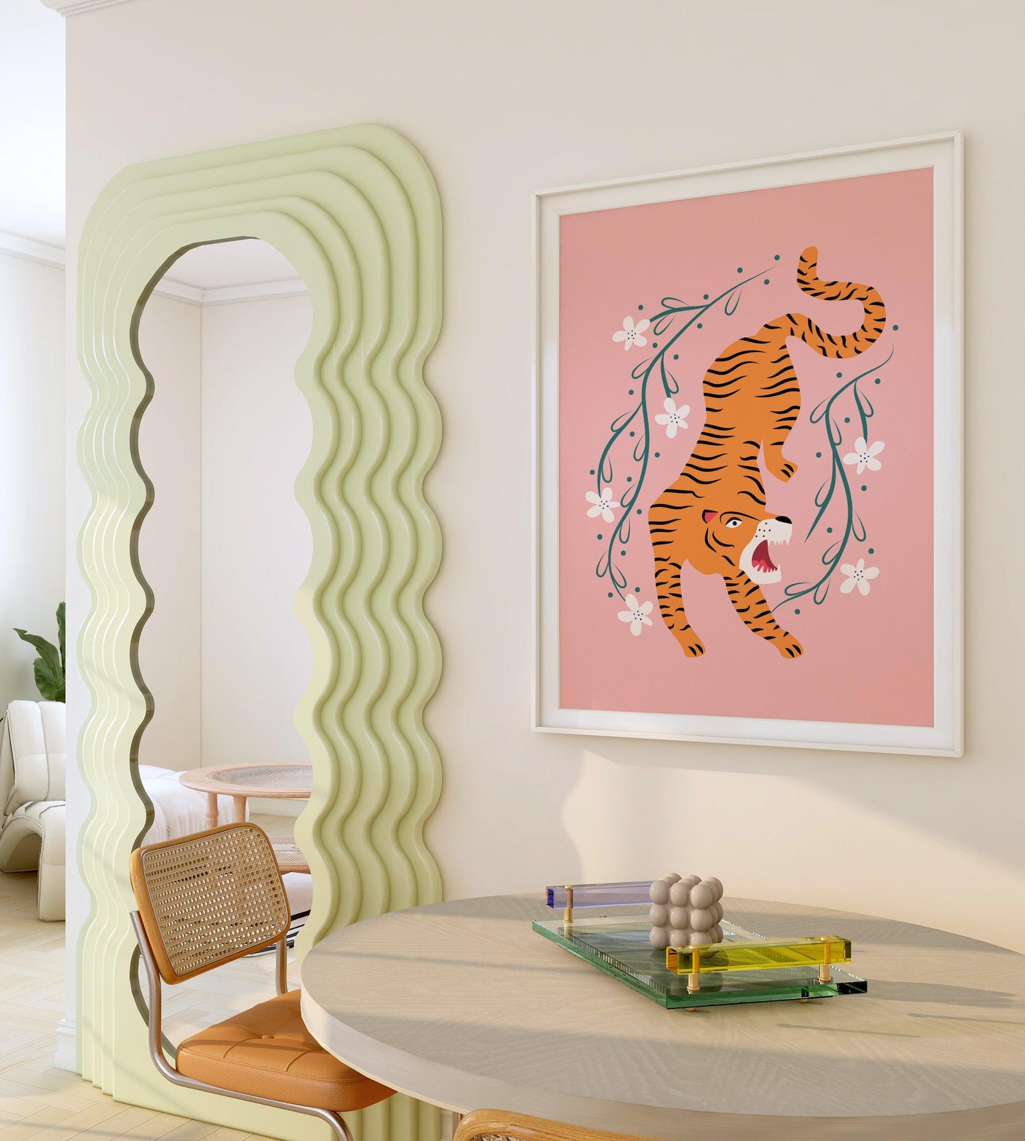 Tiger & Flowers Pink Poster