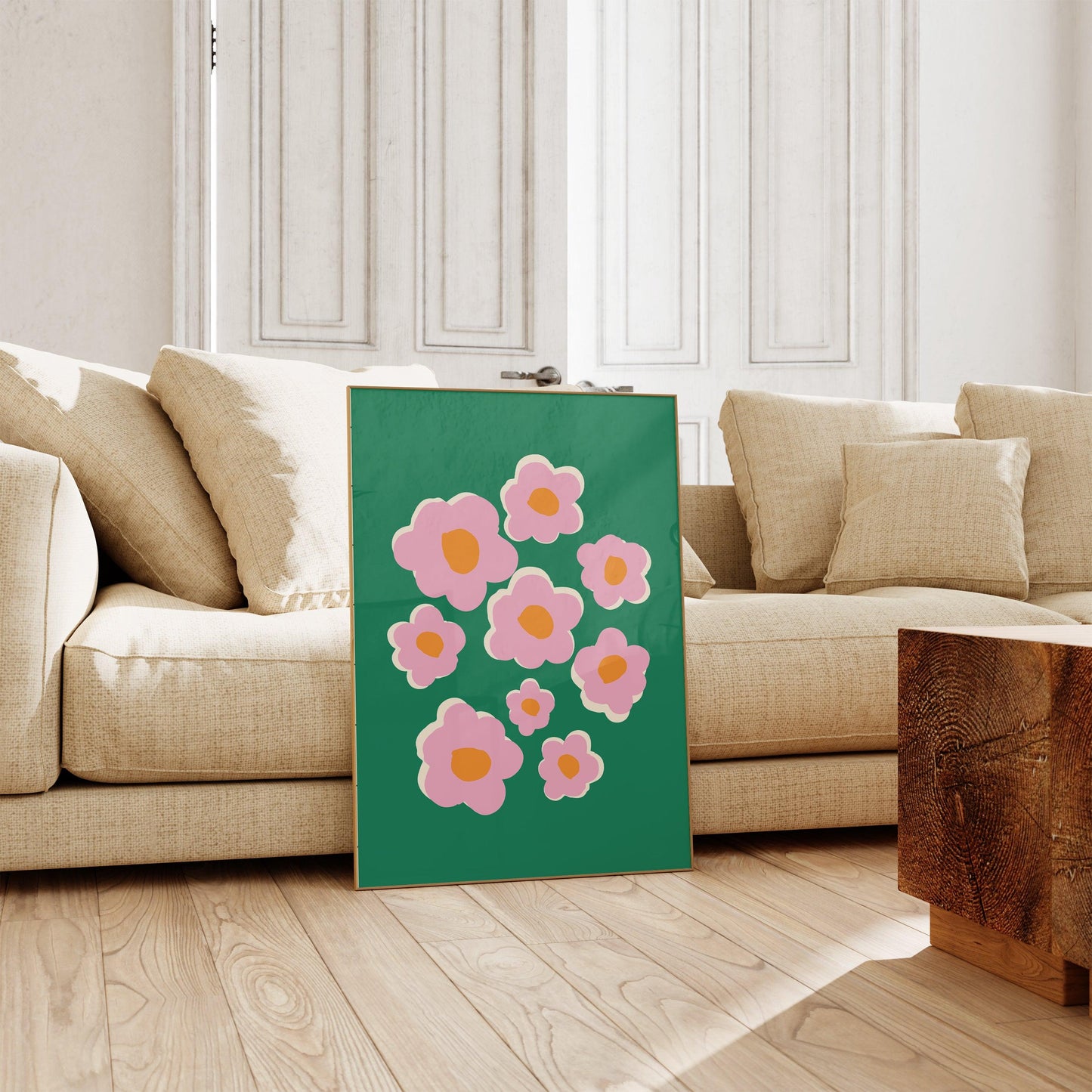Pink and Green Flowers Poster