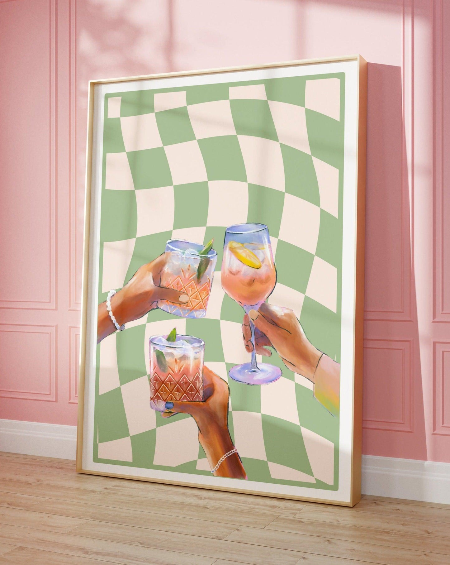 Green Checkered Cocktail Poster
