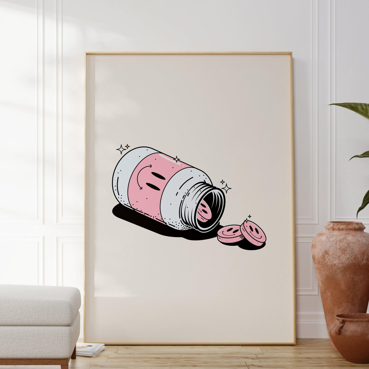 Pink Happy Pills Bottle Poster