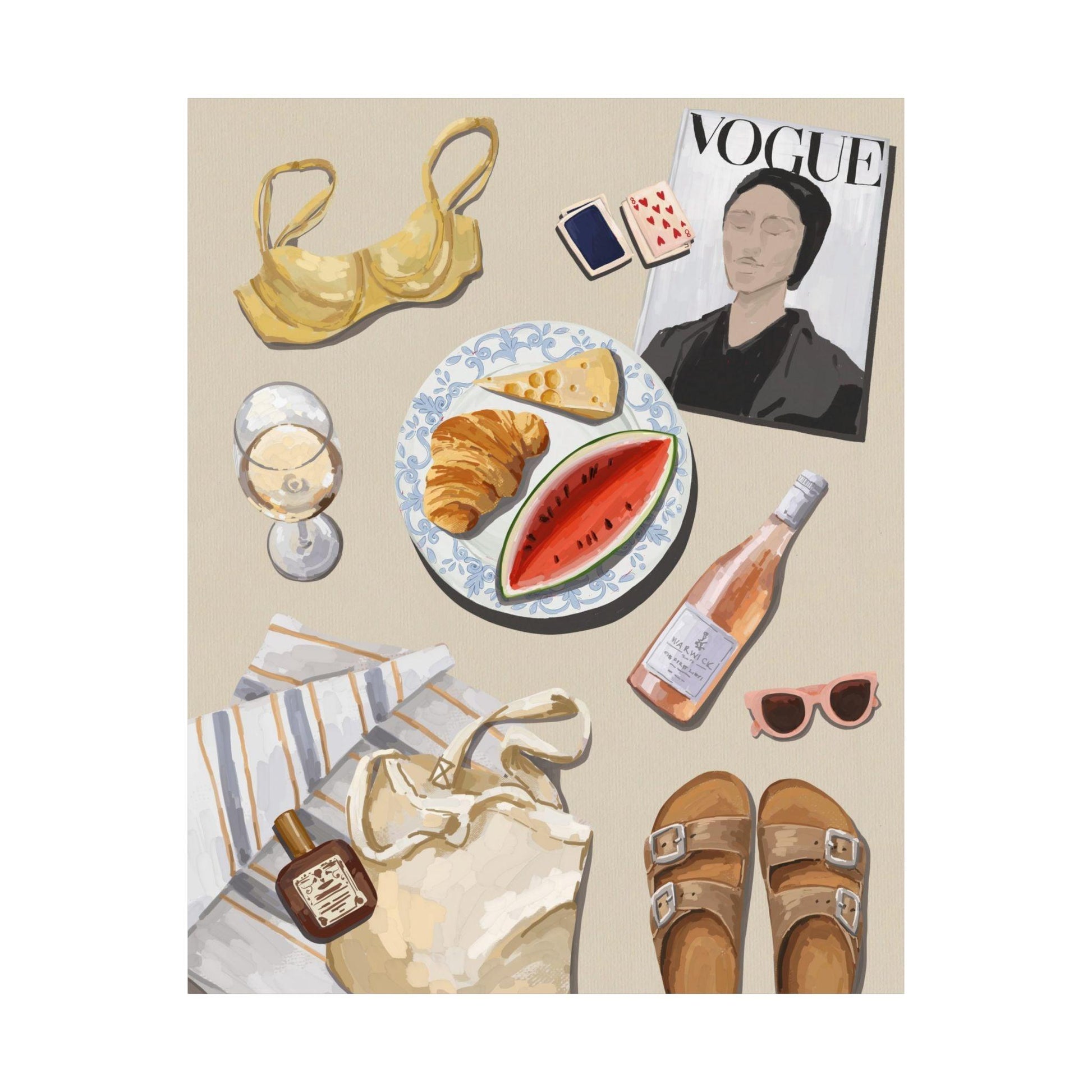 Beach Picnic Watercolor Poster