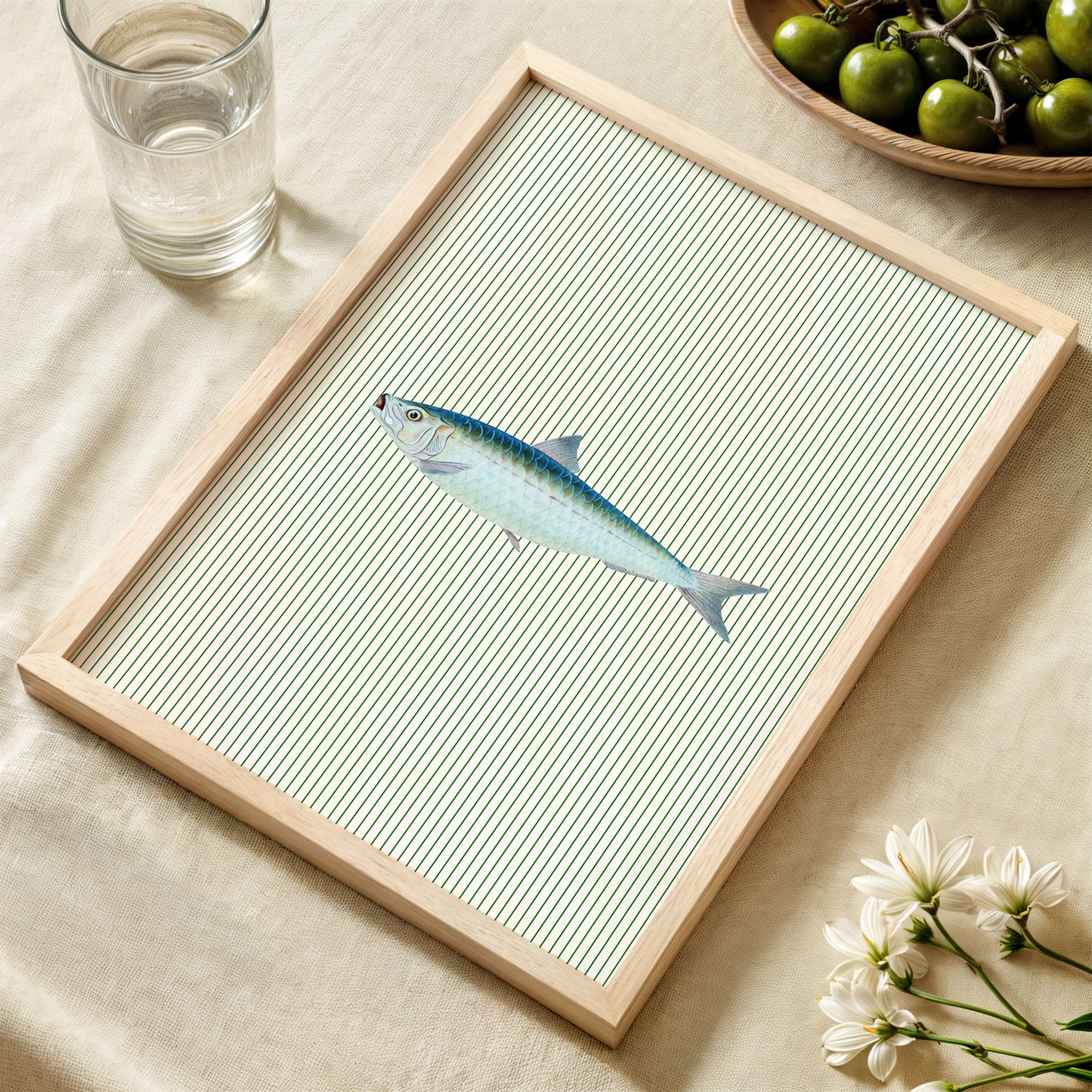 Blue Fish Illustration Striped Poster