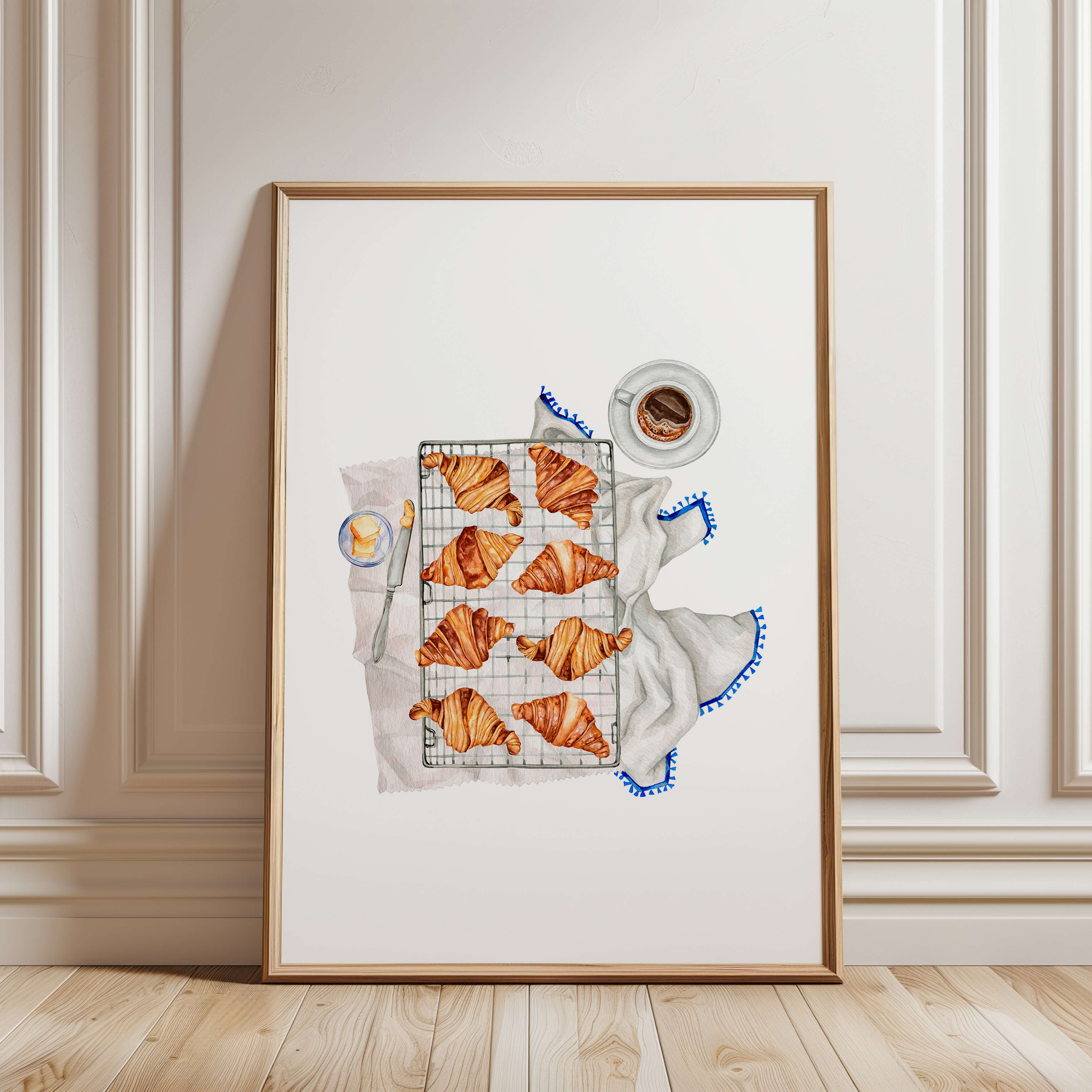 Coffee and Croissant Watercolor Poster