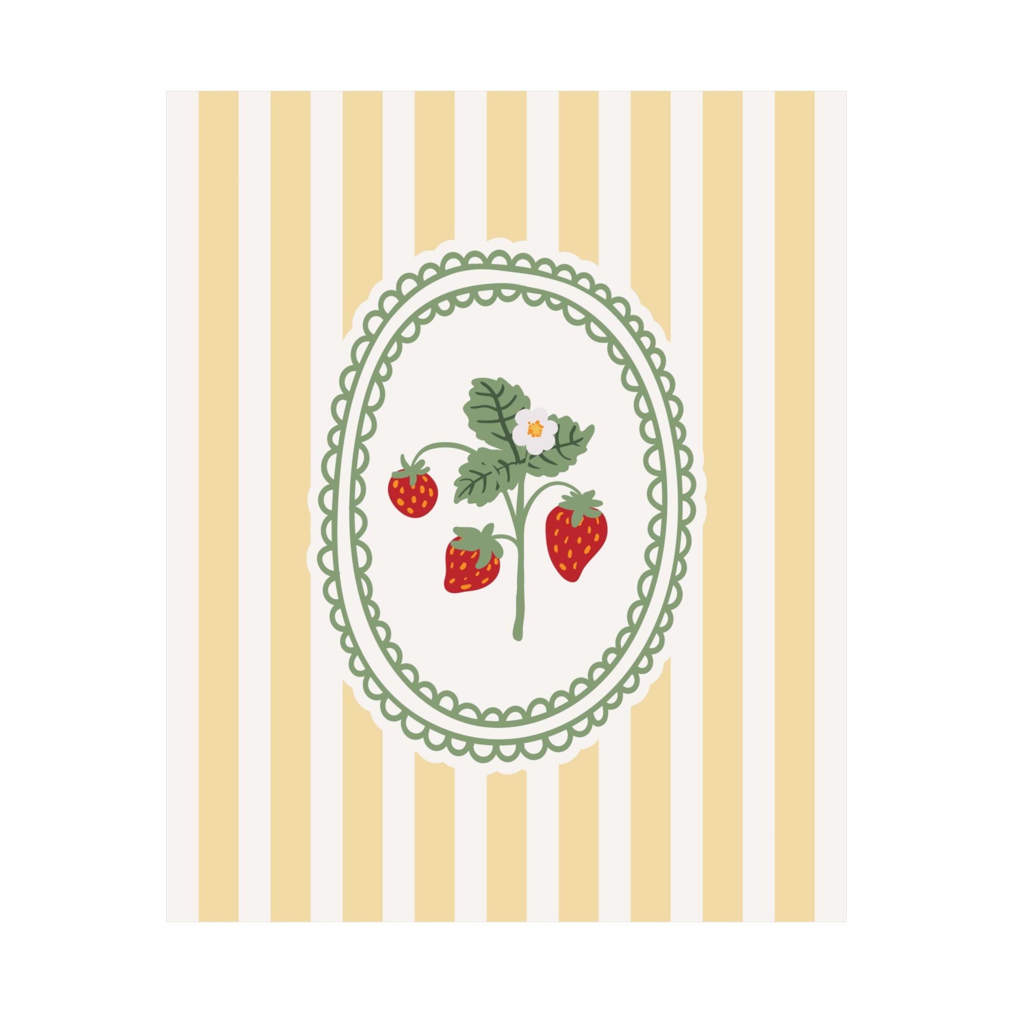 Strawberry Bouquet Striped Yellow Poster