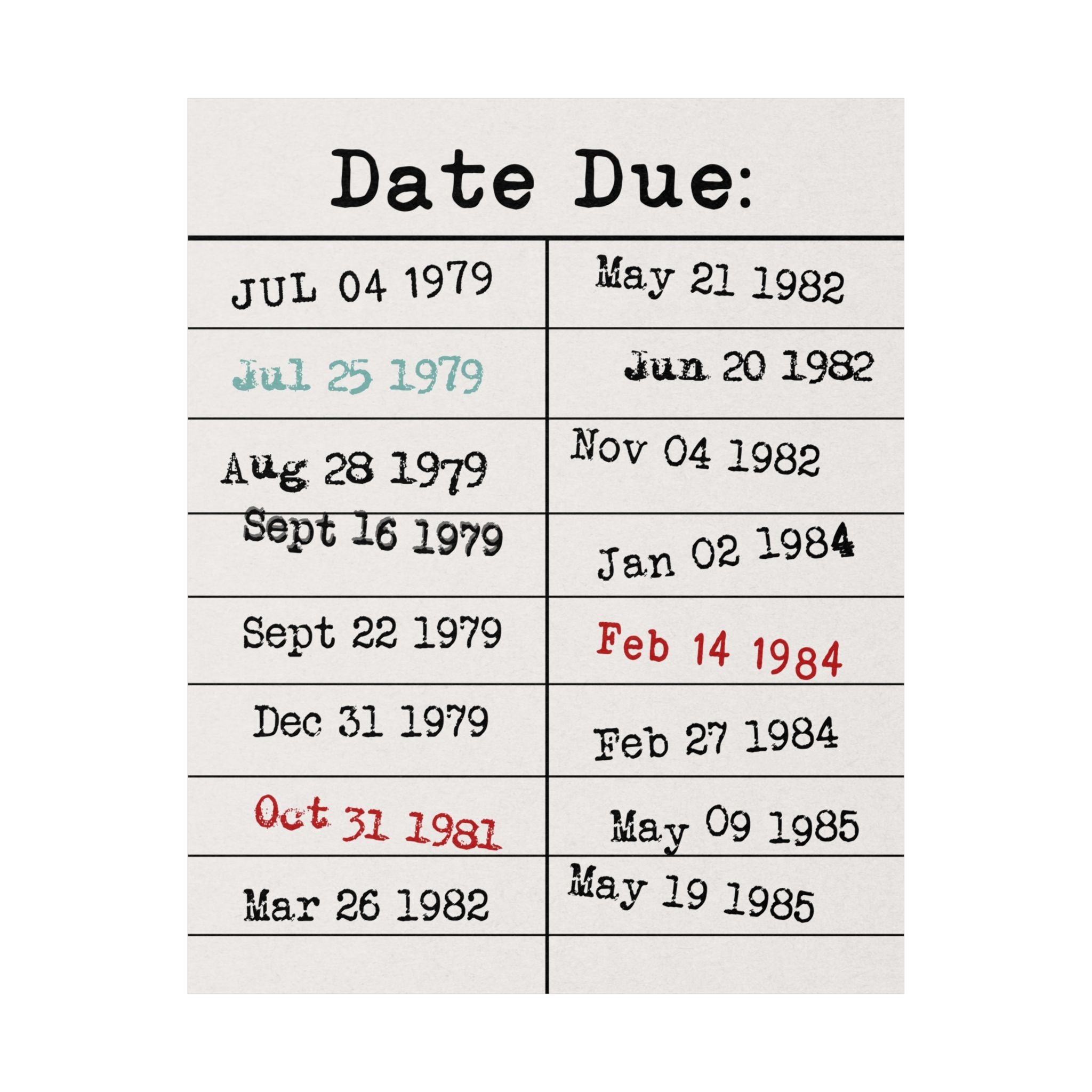 Vintage Date Due Library Card Poster