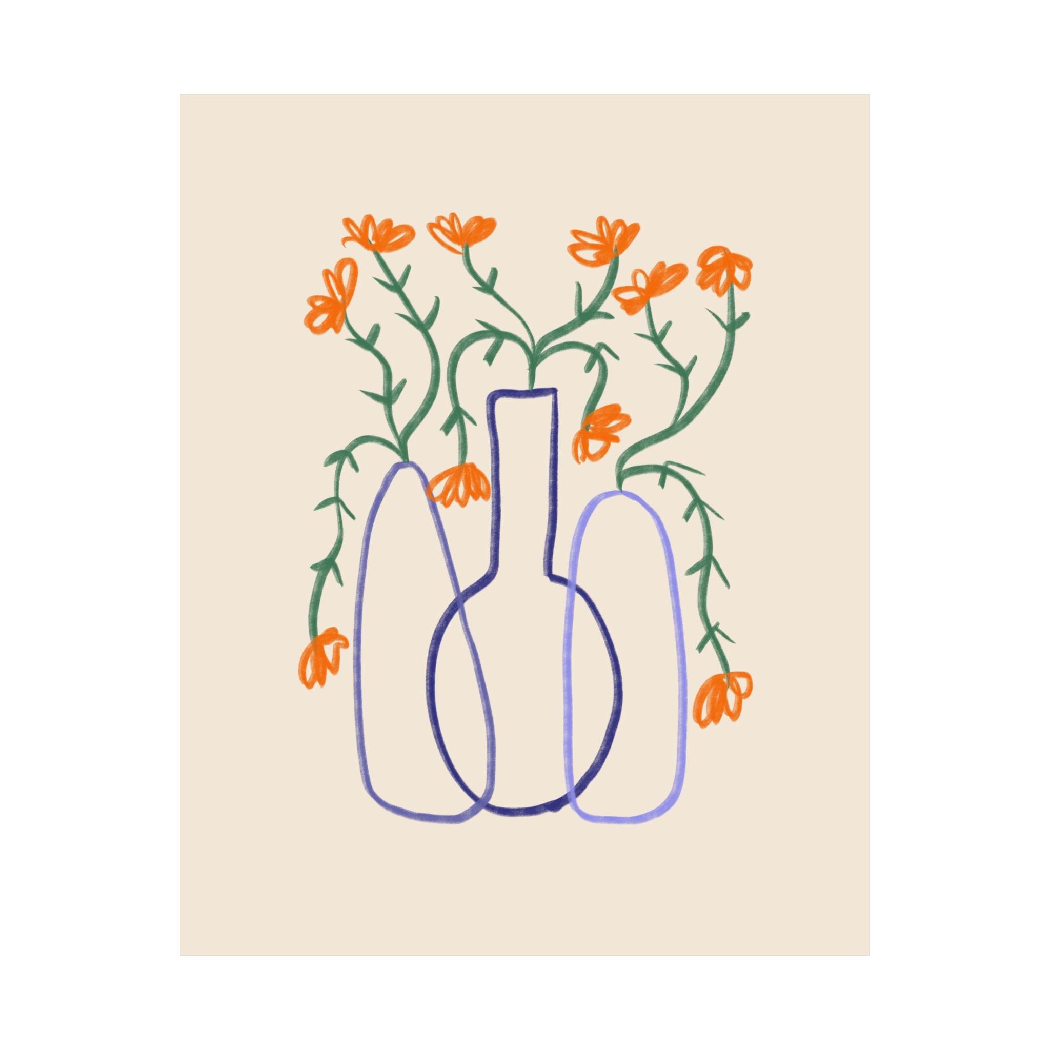 Hand Drawn Orange Flower Vase Poster