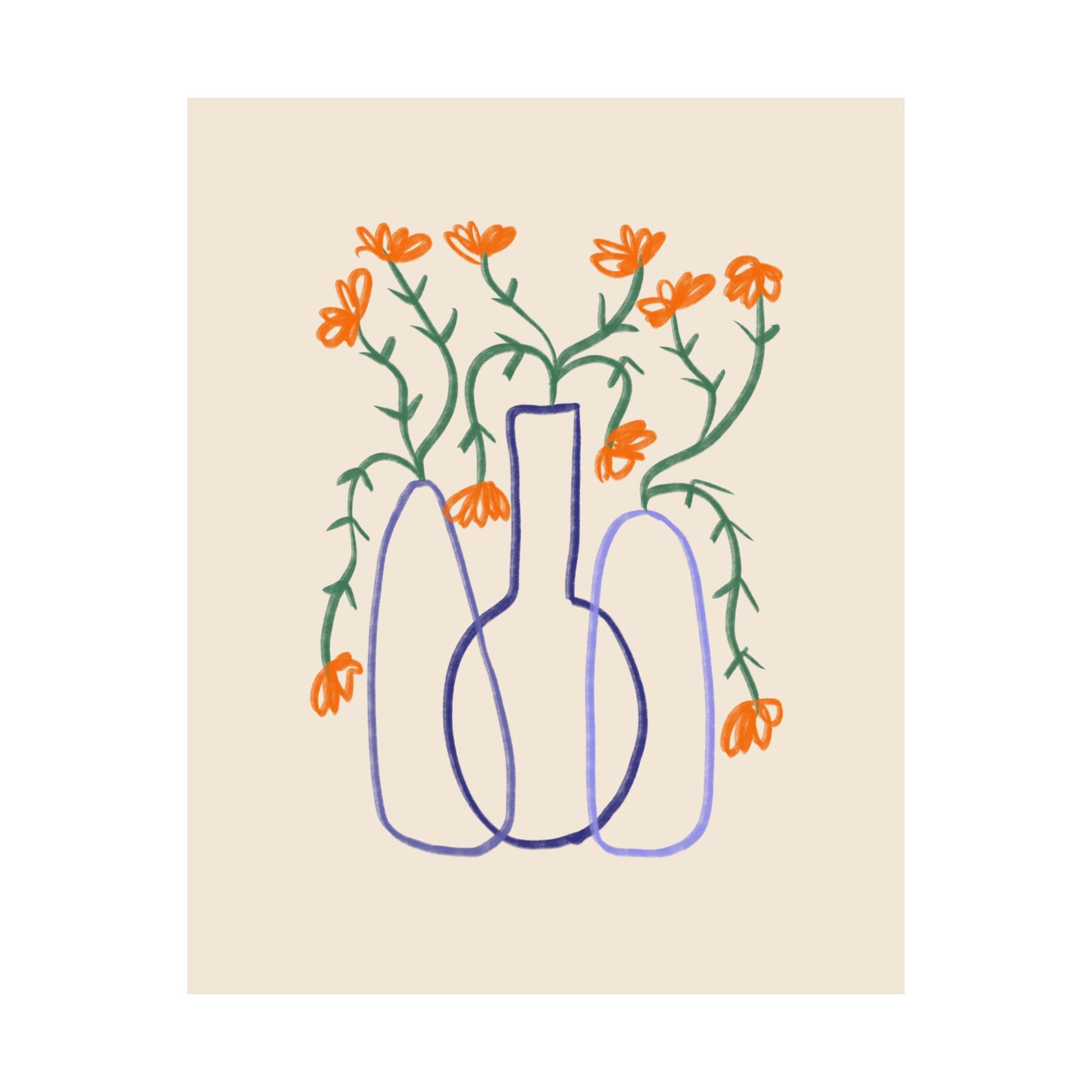 Hand Drawn Orange Flower Vase Poster