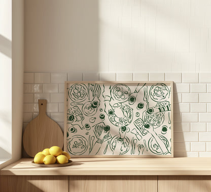 Dinner Party Horizontal Green Poster