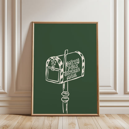 North Pole Mailbox Green Christmas Poster