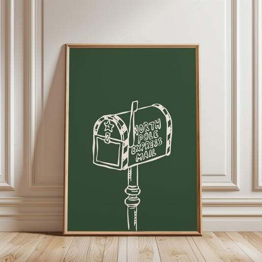North Pole Mailbox Green Christmas Poster