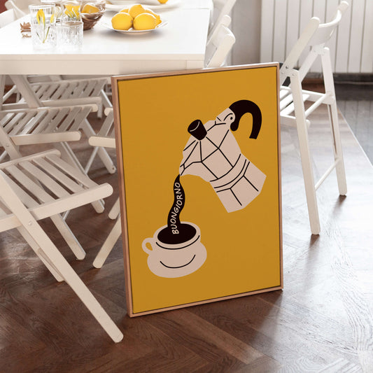 Buongiorno Moka Pot Yellow Poster