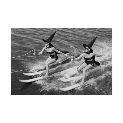 Witches Water Skiing Halloween Poster