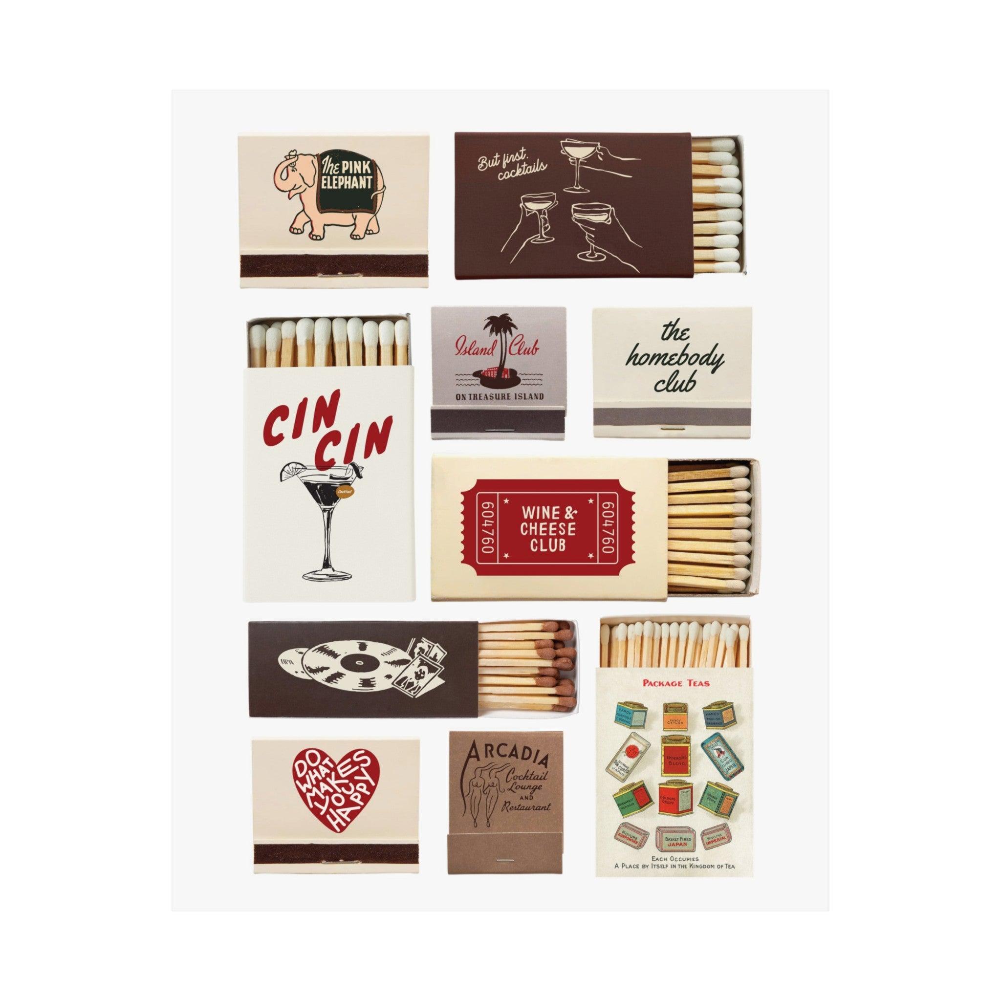 Retro Matchbox Cocktail Poster