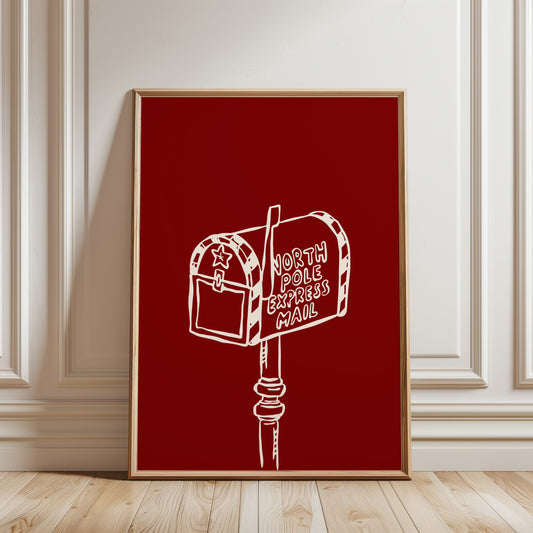 North Pole Red Mailbox Christmas Poster