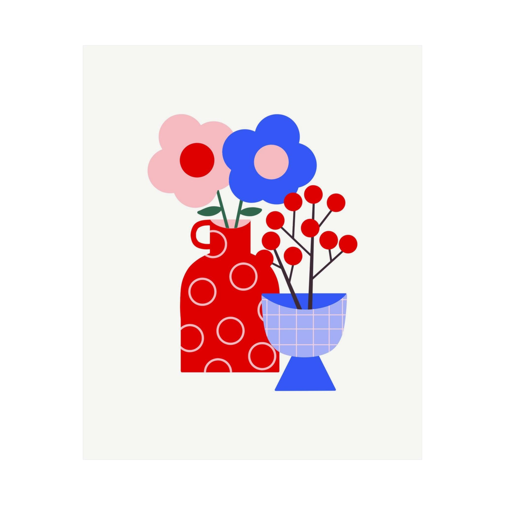 Red & Blue Flowers Poster