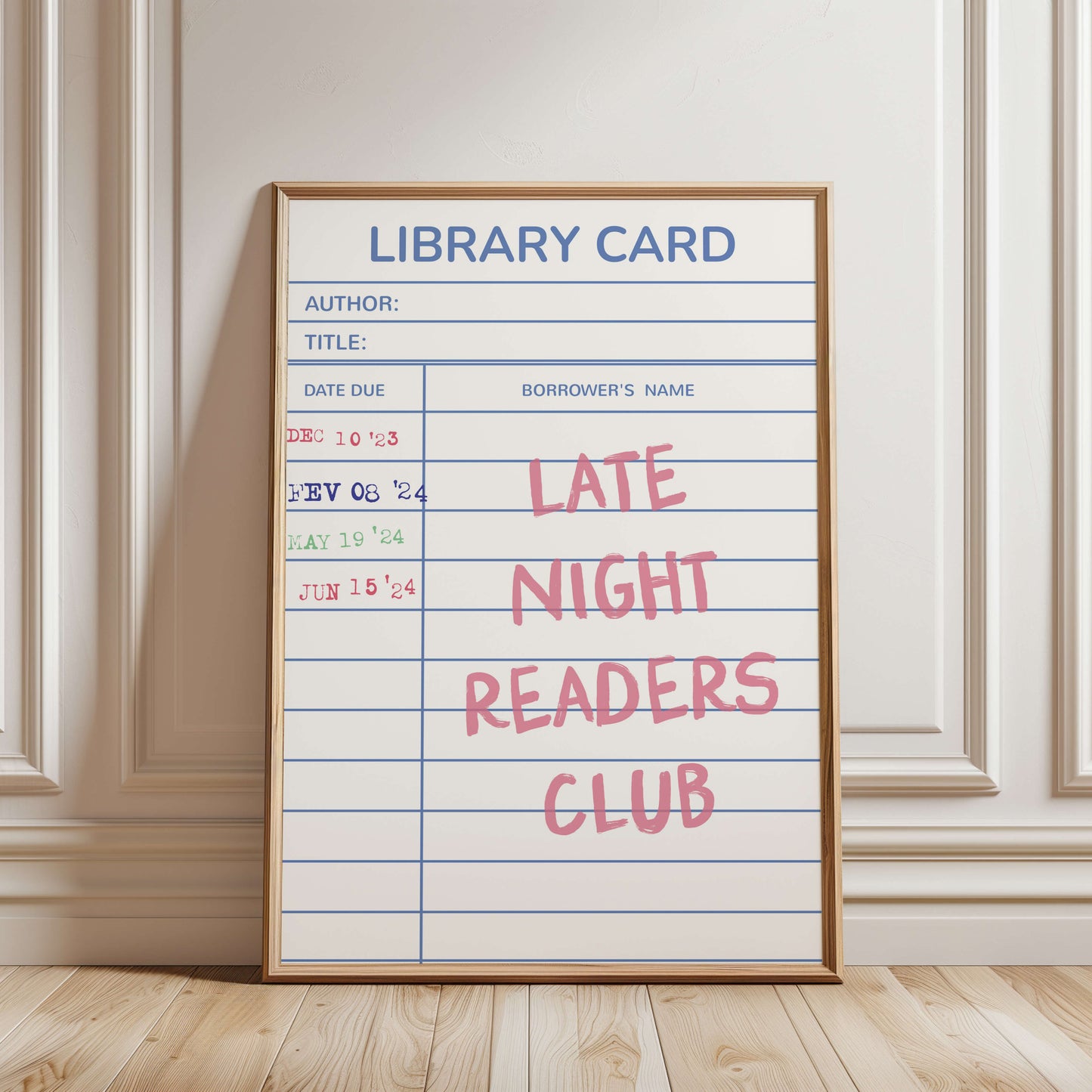 Late Night Readers Library Card Poster