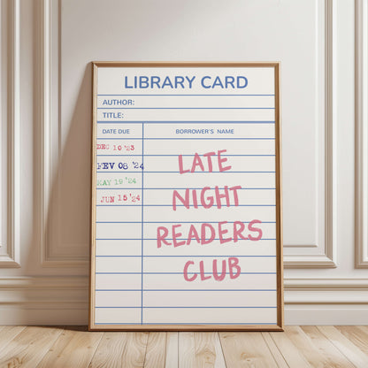 Late Night Readers Library Card Poster