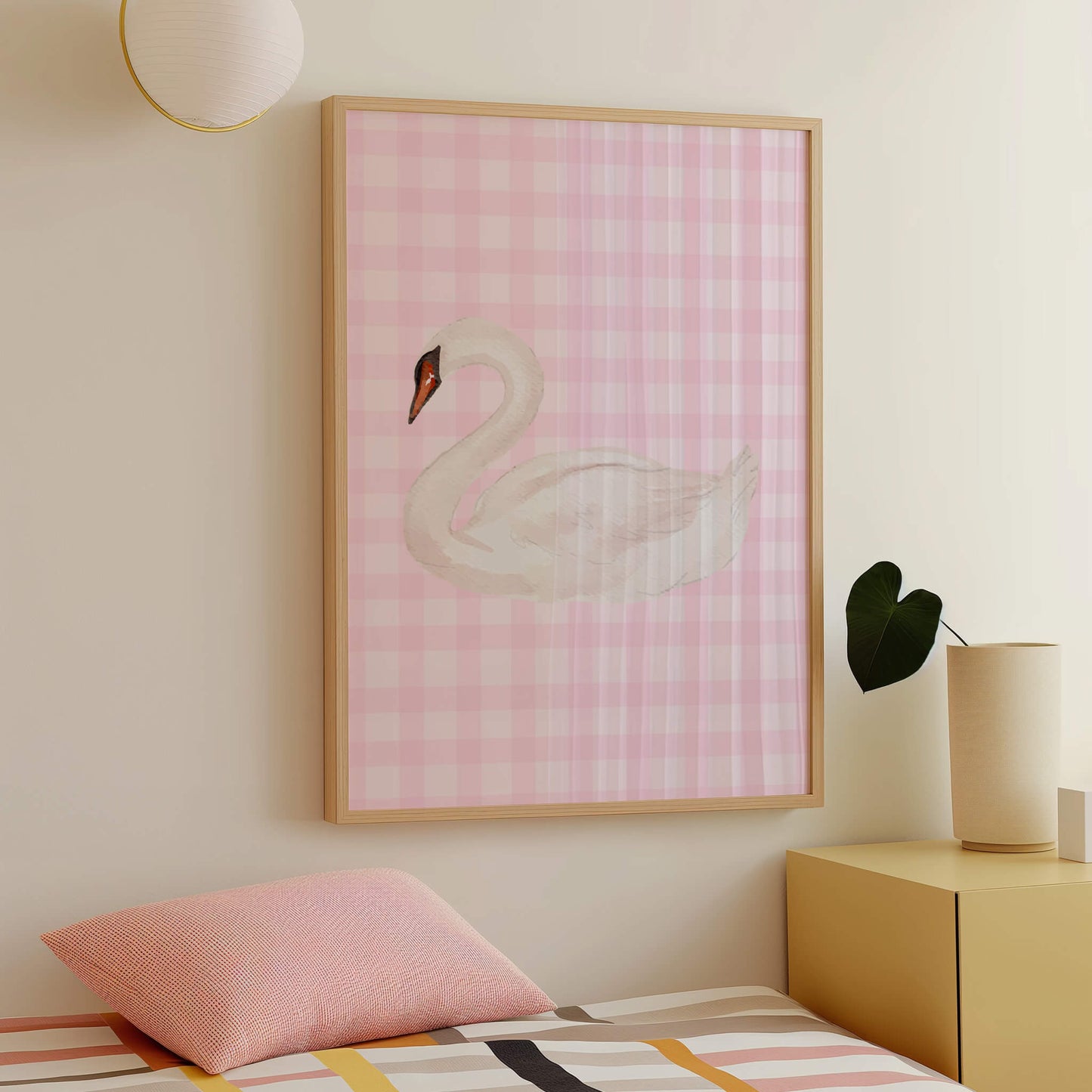 Gingham Swan Pink Poster