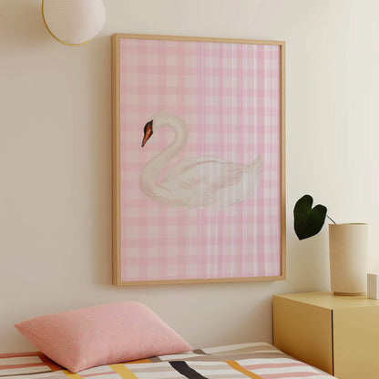 Gingham Swan Pink Poster