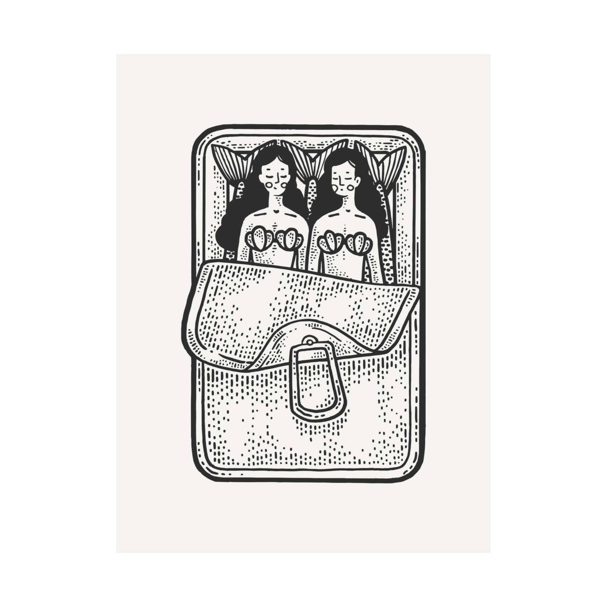 Mermaid Sardines Black Poster